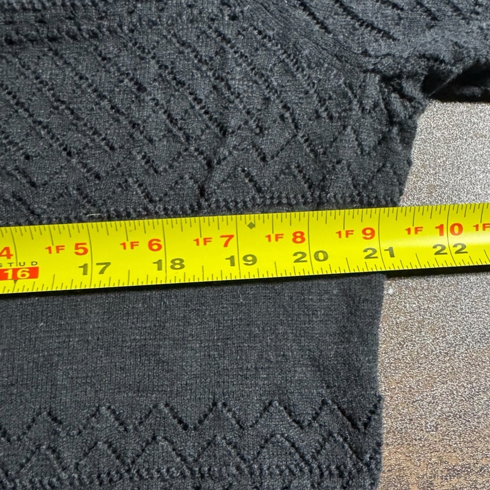 Frye Black Pointelle Open Knit Cotton Cardigan Sweater L Scalloped Edge - Picture 7 of 8
